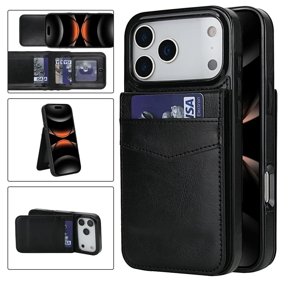 Luxury iPhone Case — Flip Stand Wallet with Card Holder, Retro Leather Cover, Shockproof Anti-Fingerprint Protection, Full Access Design
