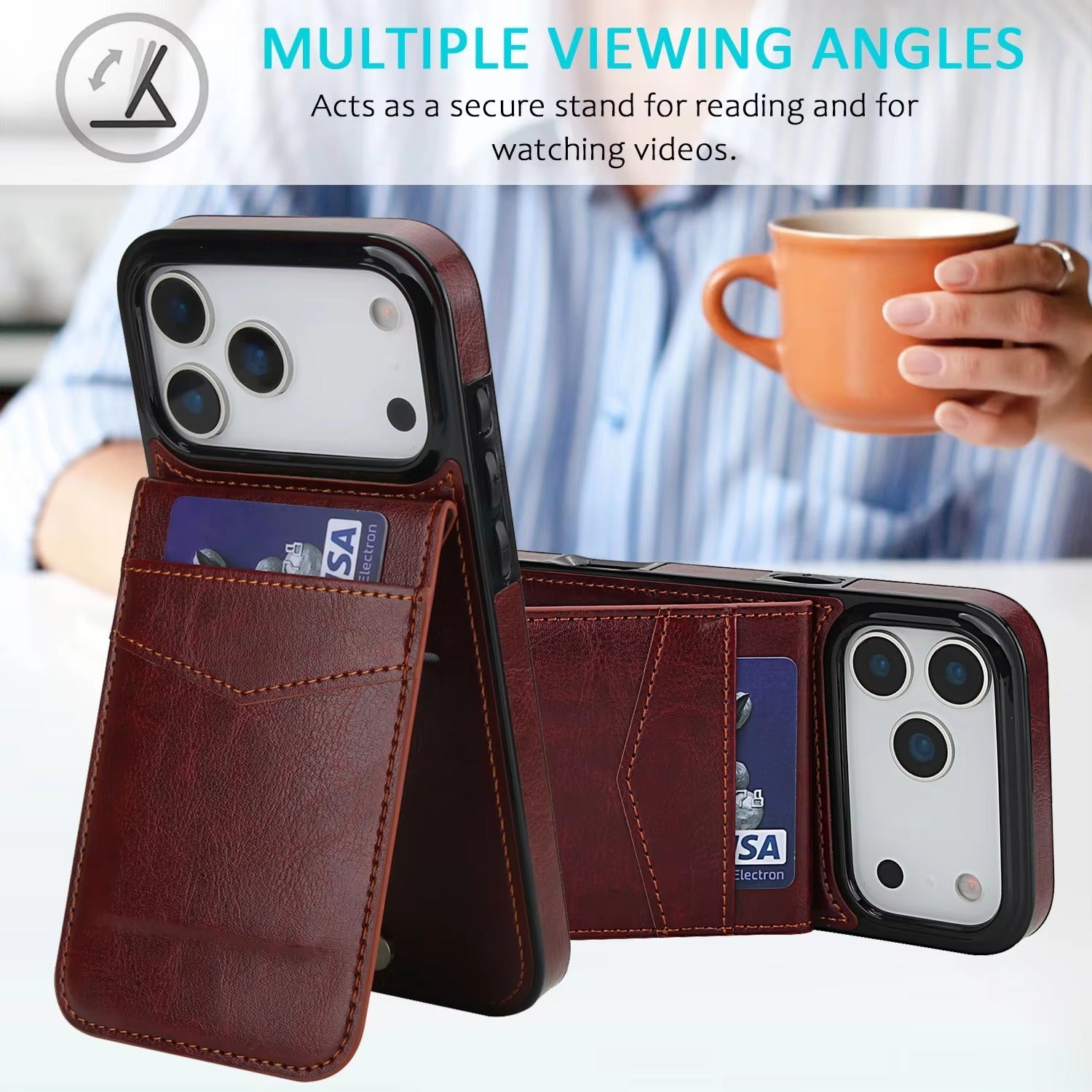Luxury iPhone Case — Flip Stand Wallet with Card Holder, Retro Leather Cover, Shockproof Anti-Fingerprint Protection, Full Access Design