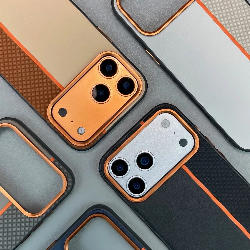 Luxury iPhone Case — Frosted PU Leather Texture MagSafe Armor Cover with Alloy Lens Protection, Matte Anti-Fingerprint Finish and Shockproof TPU Edge Design