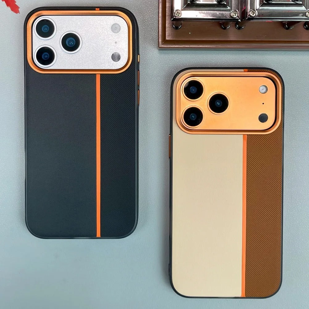 Luxury iPhone Case — Frosted PU Leather Texture MagSafe Armor Cover with Alloy Lens Protection, Matte Anti-Fingerprint Finish and Shockproof TPU Edge Design