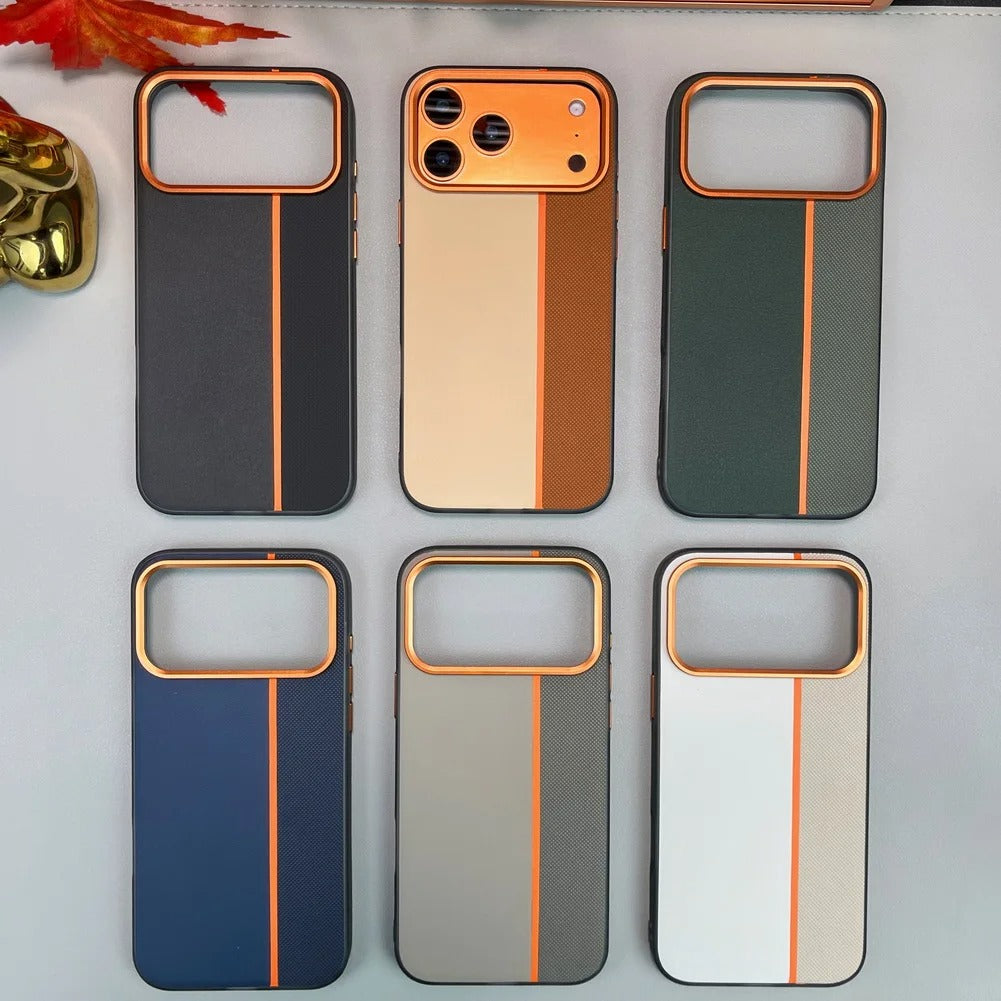 Luxury iPhone Case — Frosted PU Leather Texture MagSafe Armor Cover with Alloy Lens Protection, Matte Anti-Fingerprint Finish and Shockproof TPU Edge Design