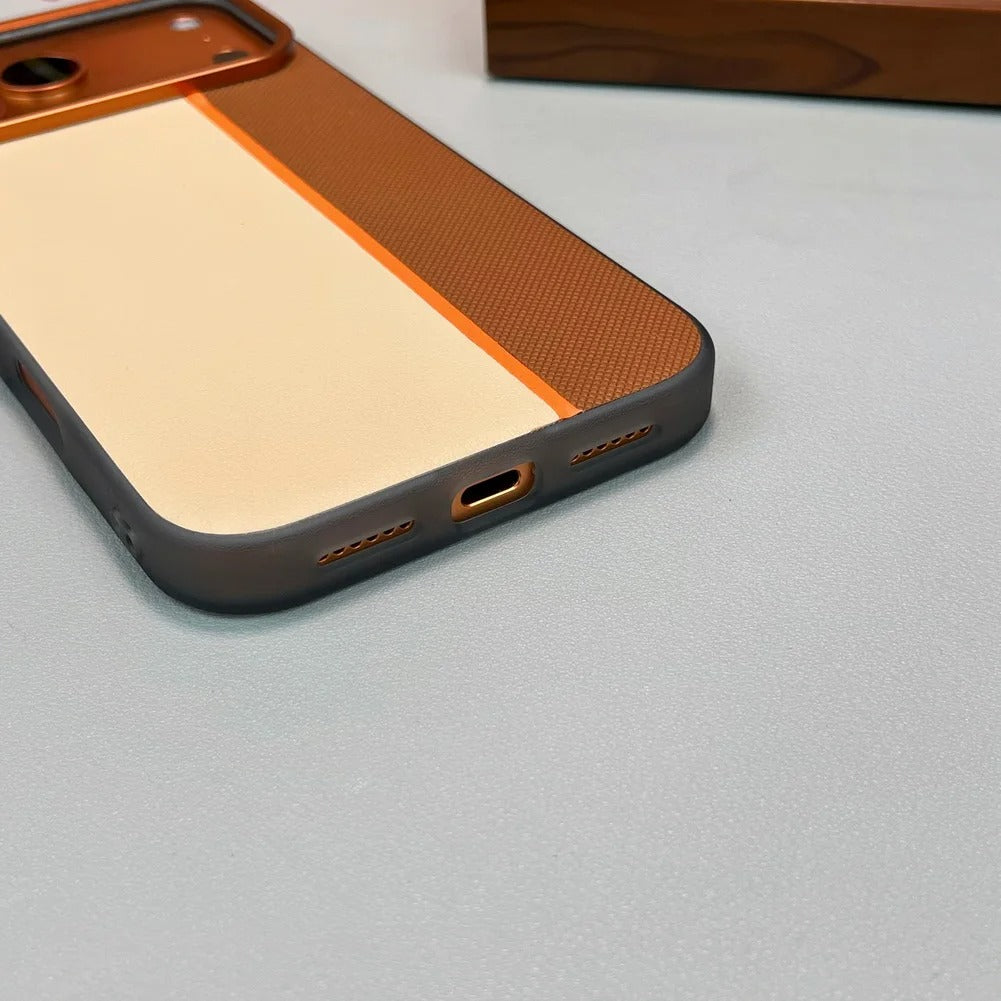 Luxury iPhone Case — Frosted PU Leather Texture MagSafe Armor Cover with Alloy Lens Protection, Matte Anti-Fingerprint Finish and Shockproof TPU Edge Design