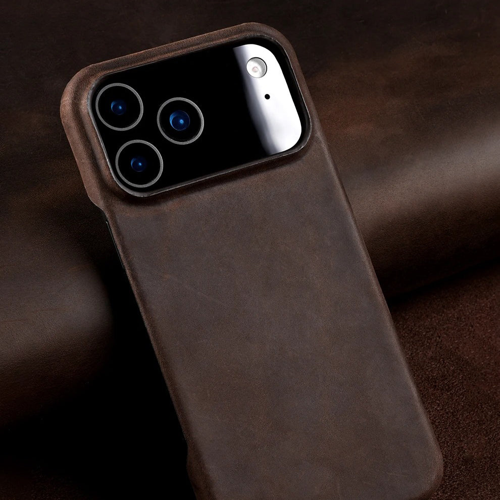 Luxury iPhone Case — Genuine Cowhide Leather Pull-Up Cover with Retro Magnetic Design, MagSafe Compatibility & Shockproof Full-Back Protection