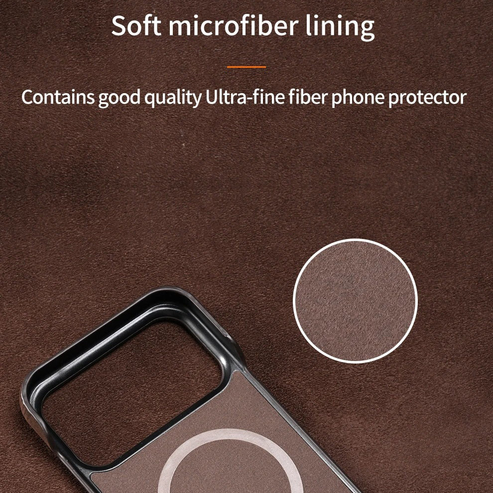 Luxury iPhone Case — Genuine Cowhide Leather Pull-Up Cover with Retro Magnetic Design, MagSafe Compatibility & Shockproof Full-Back Protection