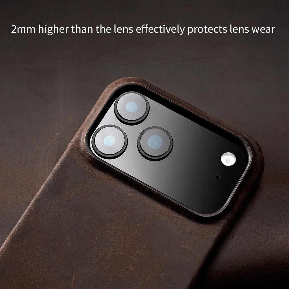 Luxury iPhone Case — Genuine Cowhide Leather Pull-Up Cover with Retro Magnetic Design, MagSafe Compatibility & Shockproof Full-Back Protection