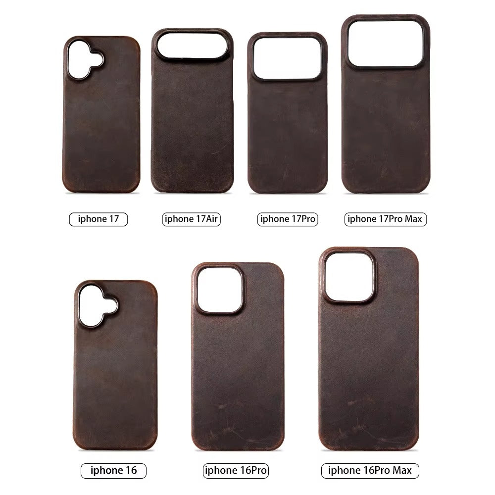 Luxury iPhone Case — Genuine Cowhide Leather Pull-Up Cover with Retro Magnetic Design, MagSafe Compatibility & Shockproof Full-Back Protection