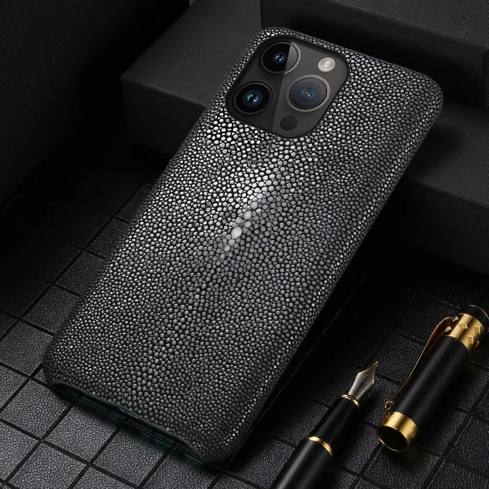 Luxury iPhone Case — Genuine Stingray Leather Shockproof Cover with Lightweight Half-Wrapped Design, Anti-Fingerprint Dustproof Protection and Premium Craft Finish