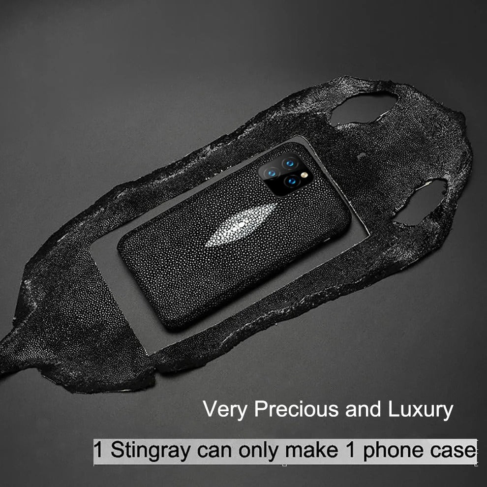 Luxury iPhone Case — Genuine Stingray Leather Shockproof Cover with Lightweight Half-Wrapped Design, Anti-Fingerprint Dustproof Protection and Premium Craft Finish