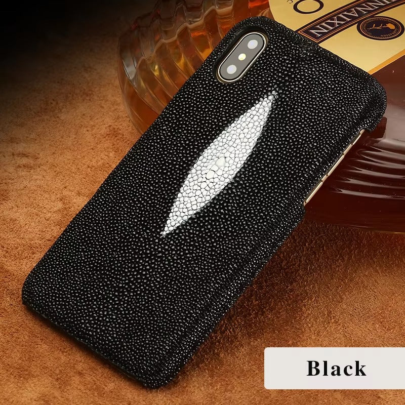 Luxury iPhone Case — Genuine Stingray Leather Shockproof Cover with Lightweight Half-Wrapped Design, Anti-Fingerprint Dustproof Protection and Premium Craft Finish