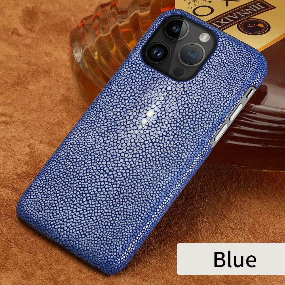 Luxury iPhone Case — Genuine Stingray Leather Shockproof Cover with Lightweight Half-Wrapped Design, Anti-Fingerprint Dustproof Protection and Premium Craft Finish