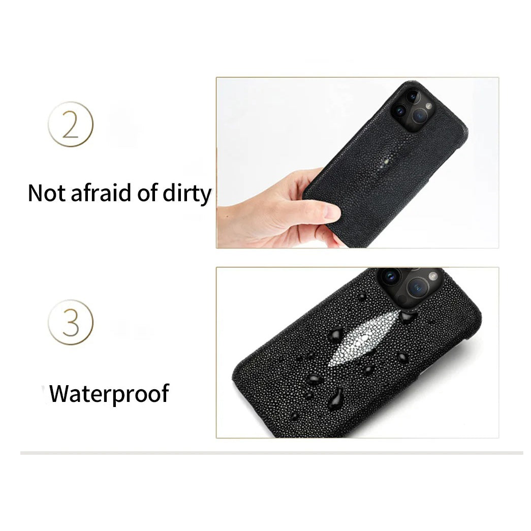 Luxury iPhone Case — Genuine Stingray Leather Shockproof Cover with Lightweight Half-Wrapped Design, Anti-Fingerprint Dustproof Protection and Premium Craft Finish