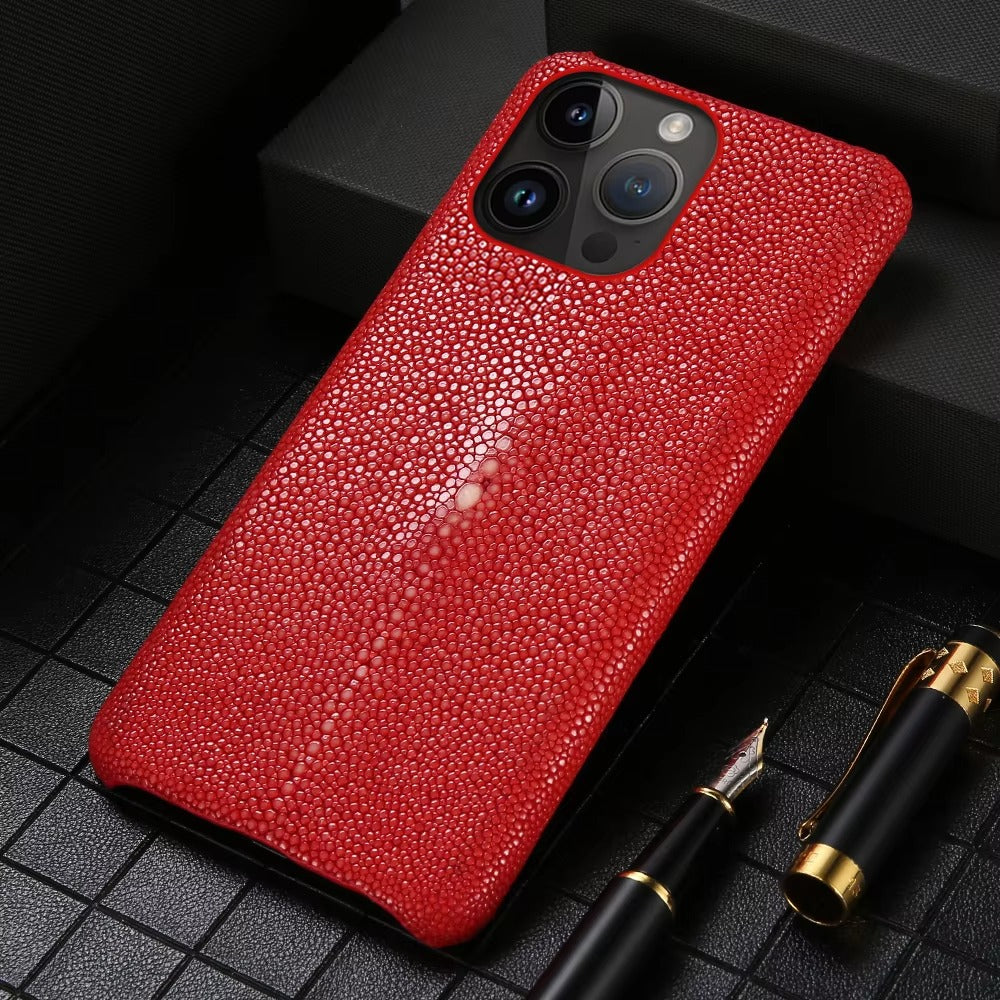 Luxury iPhone Case — Genuine Stingray Leather Shockproof Cover with Lightweight Half-Wrapped Design, Anti-Fingerprint Dustproof Protection and Premium Craft Finish