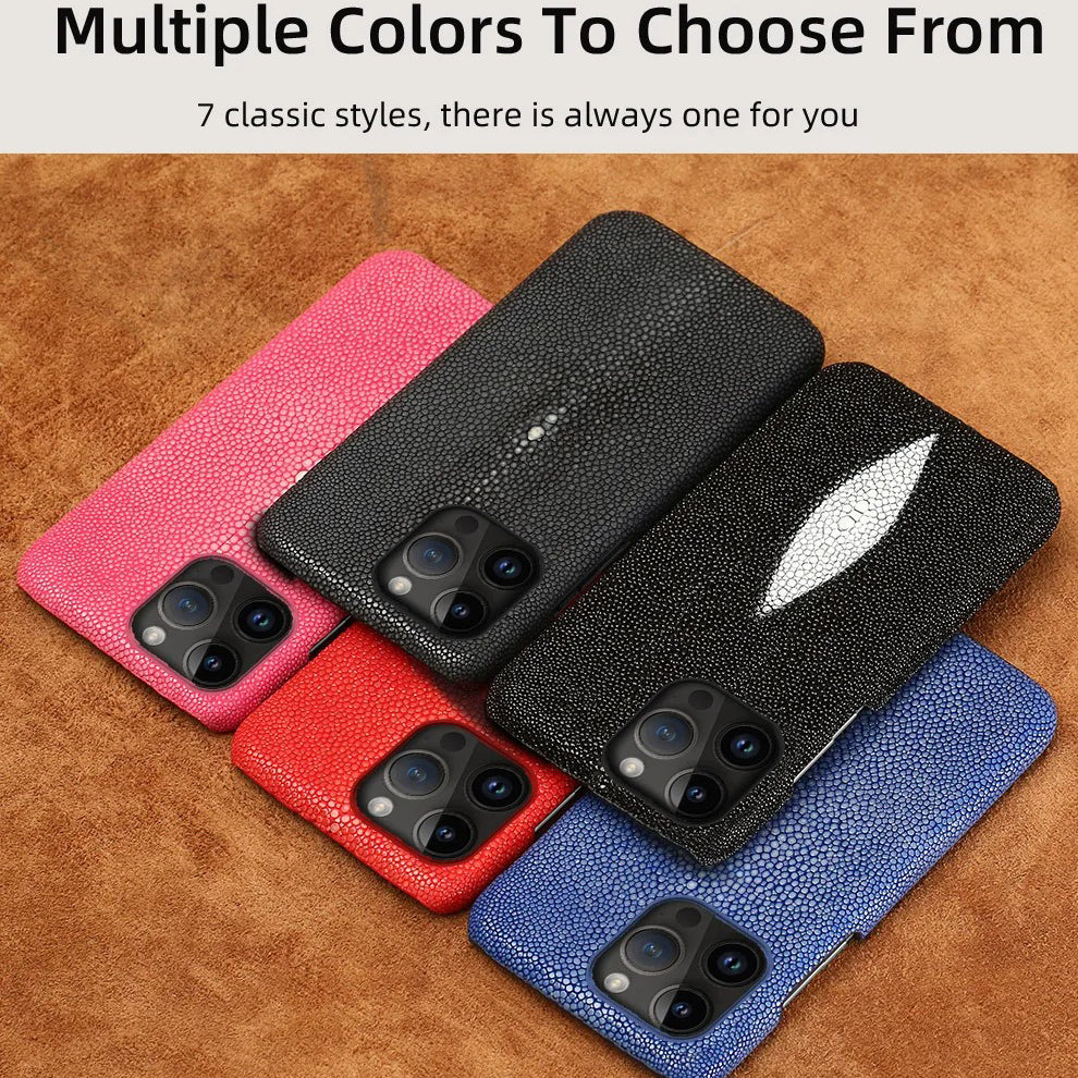 Luxury iPhone Case — Genuine Stingray Leather Shockproof Cover with Lightweight Half-Wrapped Design, Anti-Fingerprint Dustproof Protection and Premium Craft Finish