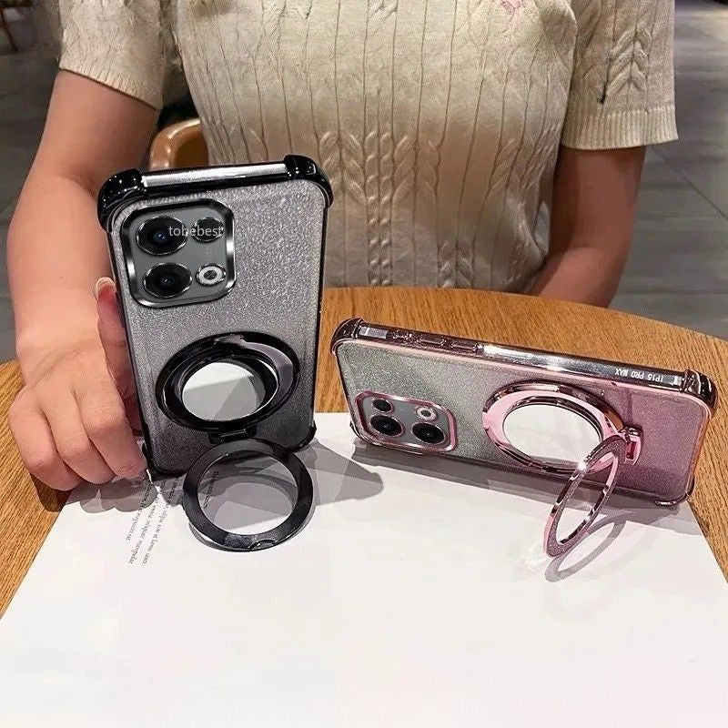 Luxury iPhone Case — Glitter Mirror Magnetic Bracket Cover with Shockproof Silicone Design, Anti-Scratch Dustproof Finish & Non-Slip Grip