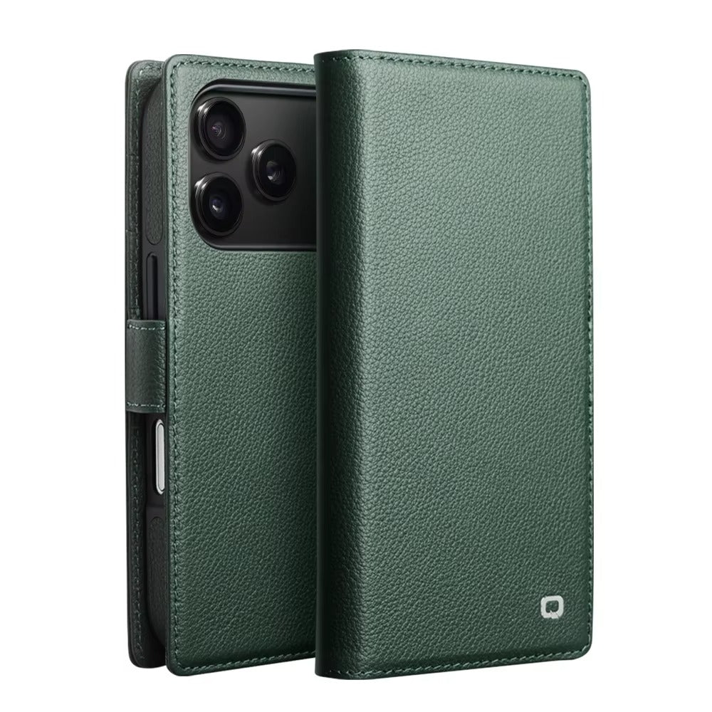 Luxury iPhone Case — Handmade Genuine Leather Wallet Flip Cover with Card Slots, Ultra-Slim Shockproof Design & Horizontal Stand Function