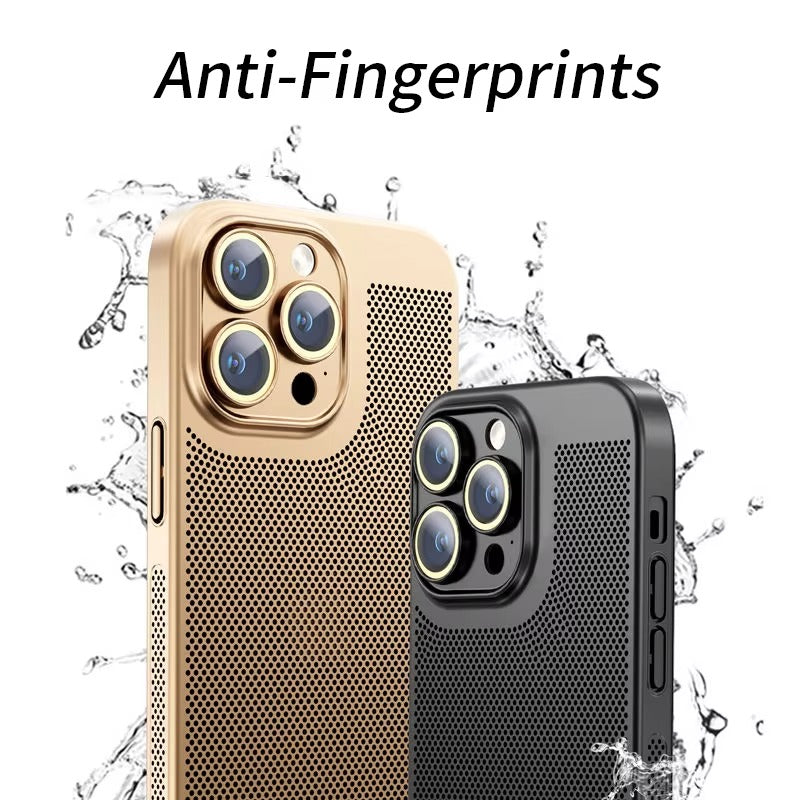 Luxury iPhone Case — Heat-Dissipation Electroplated Hollow PC Shell with Lightweight Anti-Fingerprint Anti-Scratch Cooling Design & Non-Slip Half-Wrapped Protection
