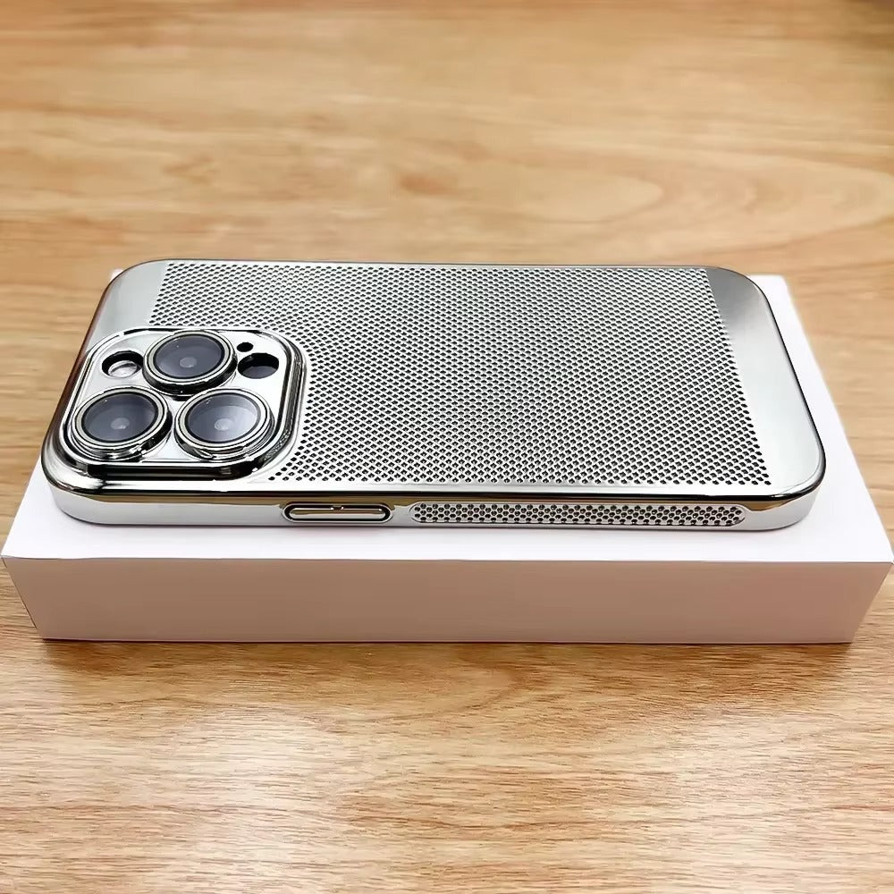 Luxury iPhone Case — Heat-Dissipation Electroplated Hollow PC Shell with Lightweight Anti-Fingerprint Anti-Scratch Cooling Design & Non-Slip Half-Wrapped Protection