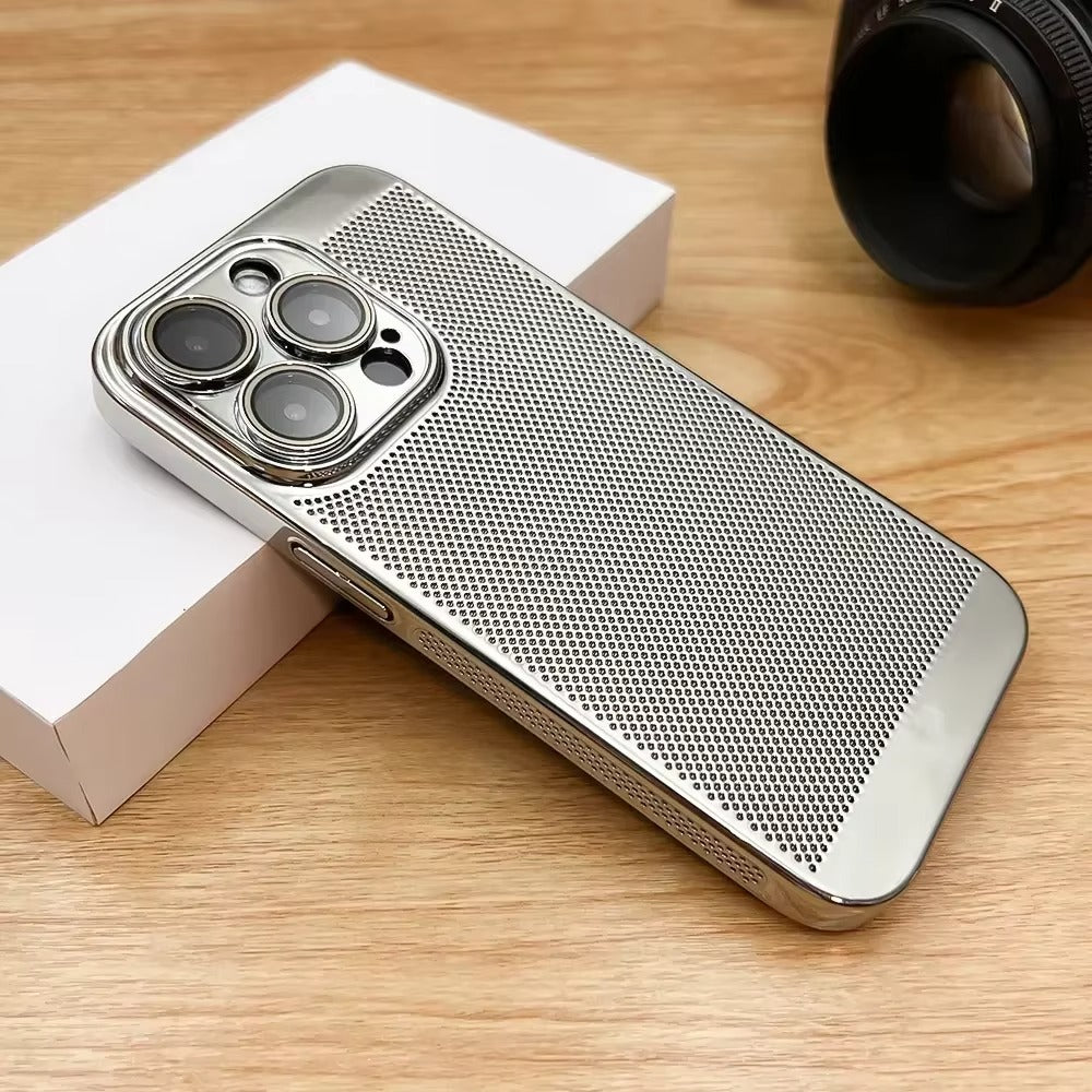 Luxury iPhone Case — Heat-Dissipation Electroplated Hollow PC Shell with Lightweight Anti-Fingerprint Anti-Scratch Cooling Design & Non-Slip Half-Wrapped Protection