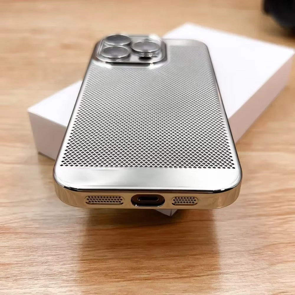 Luxury iPhone Case — Heat-Dissipation Electroplated Hollow PC Shell with Lightweight Anti-Fingerprint Anti-Scratch Cooling Design & Non-Slip Half-Wrapped Protection