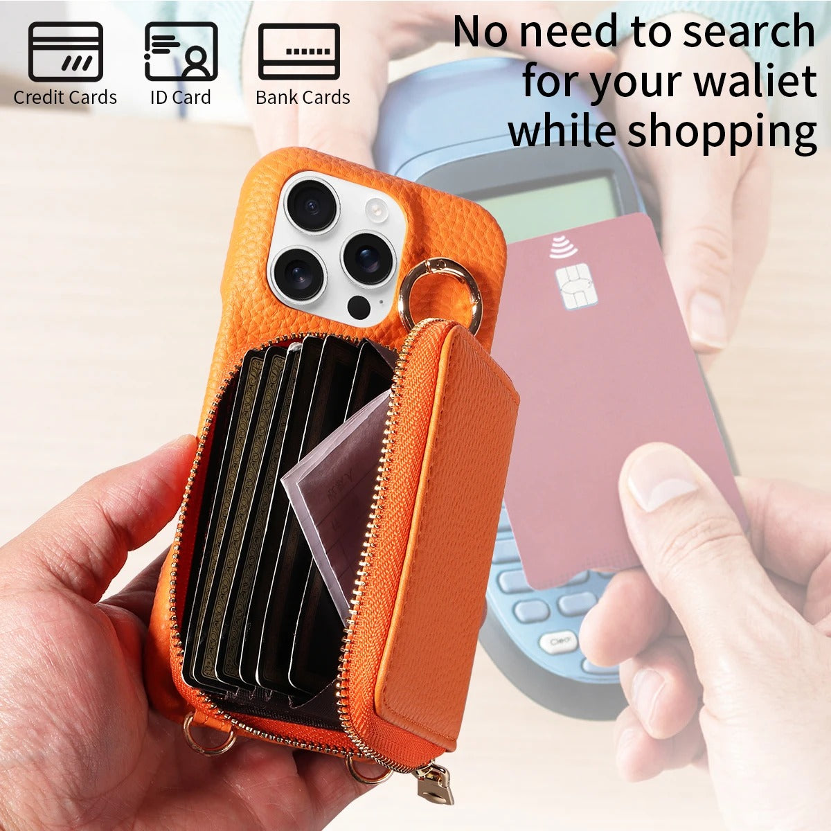 Luxury iPhone Case — High-Quality Faux Leather Crossbody Wallet with Card Slots, Ring Holder, Shockproof Anti-Scratch Full-Protection Design