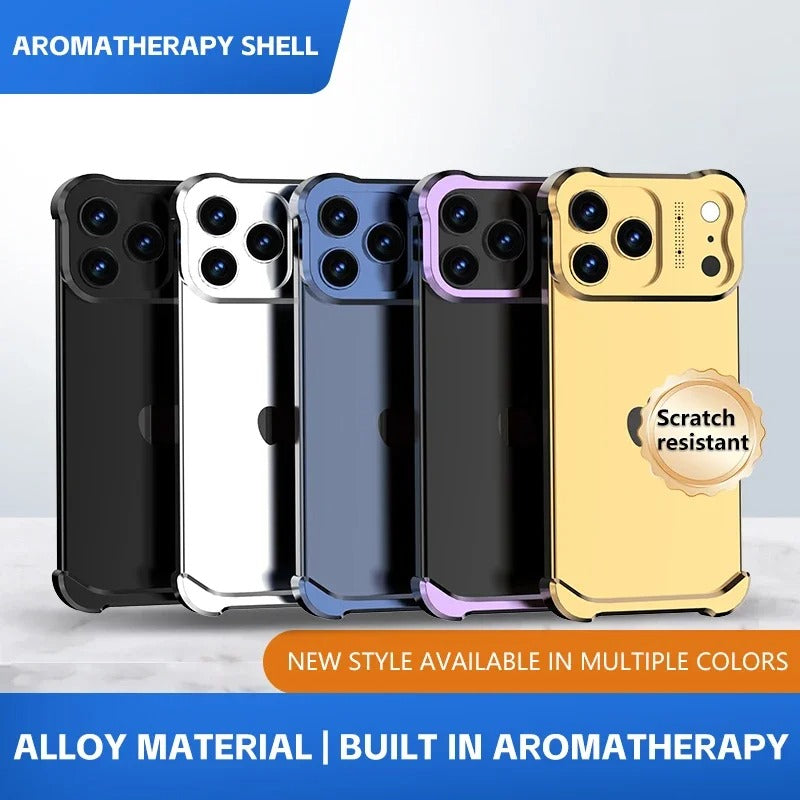 Luxury iPhone Case — Irregular Titanium Alloy Bumper with Shockproof Borderless Design, Lens Protector, Matte Anti-Slip Finish and Lightweight Build