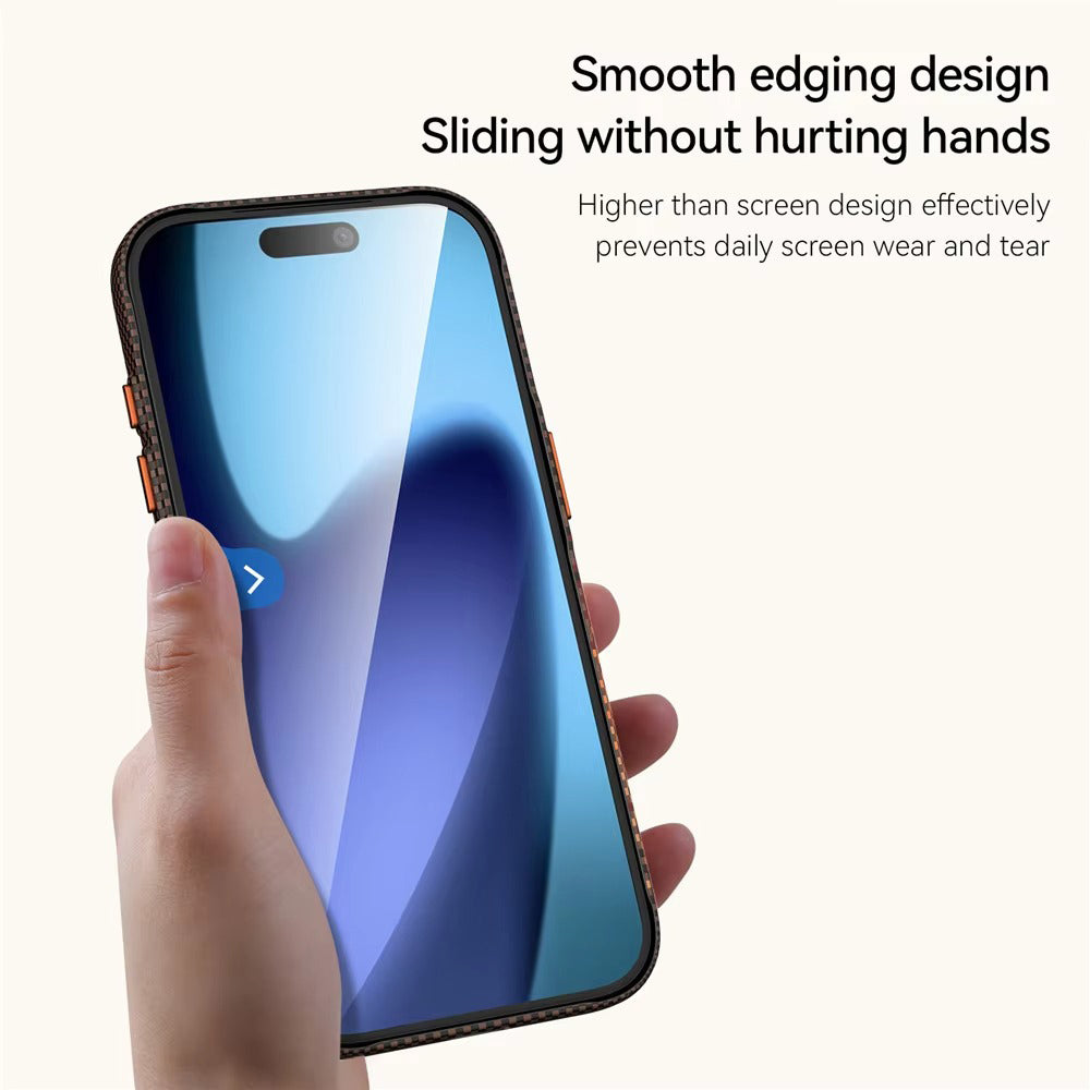 Luxury iPhone Case — Kevlar Carbon-Fiber Texture MagSafe Cover with Tough Shockproof PC Protection and Wireless-Charging Safe Design