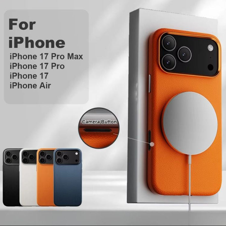 Luxury iPhone Case — Leather Magnetic Cover with MagSafe Charging, Camera Button Access and Full-Protection Artificial Leather Design