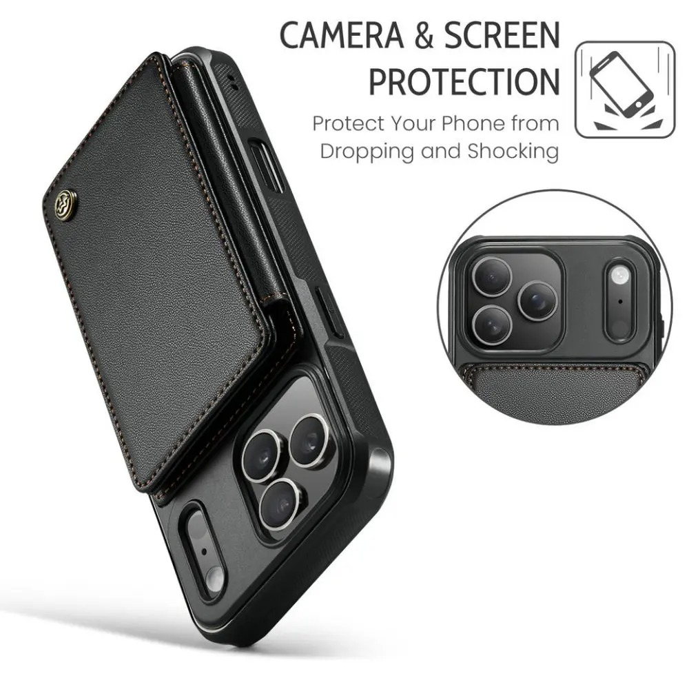 Luxury iPhone Case — Leather RFID Card Wallet with Magnetic Shockproof Cover, Anti-Fingerprint Anti-Scratch, Non-Slip Plain and Geometric Design