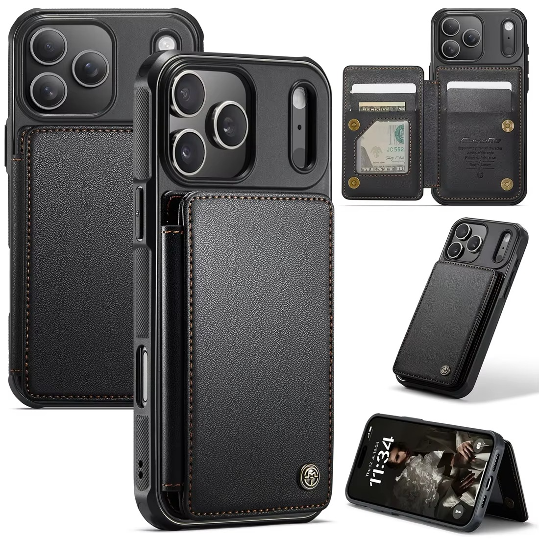 Luxury iPhone Case — Leather RFID Card Wallet with Magnetic Shockproof Cover, Anti-Fingerprint Anti-Scratch, Non-Slip Plain and Geometric Design