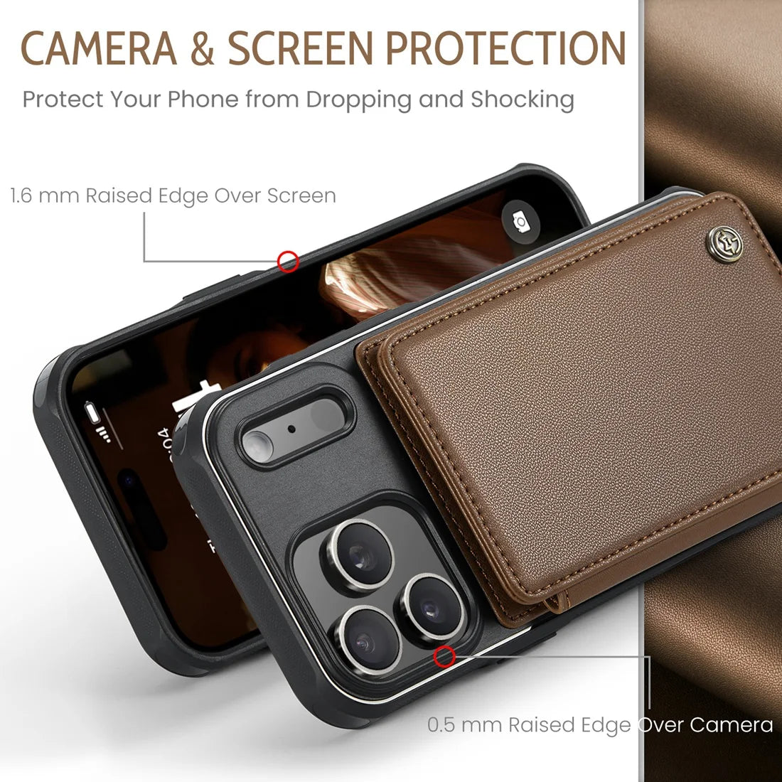 Luxury iPhone Case — Leather RFID Card Wallet with Magnetic Shockproof Cover, Anti-Fingerprint Anti-Scratch, Non-Slip Plain and Geometric Design