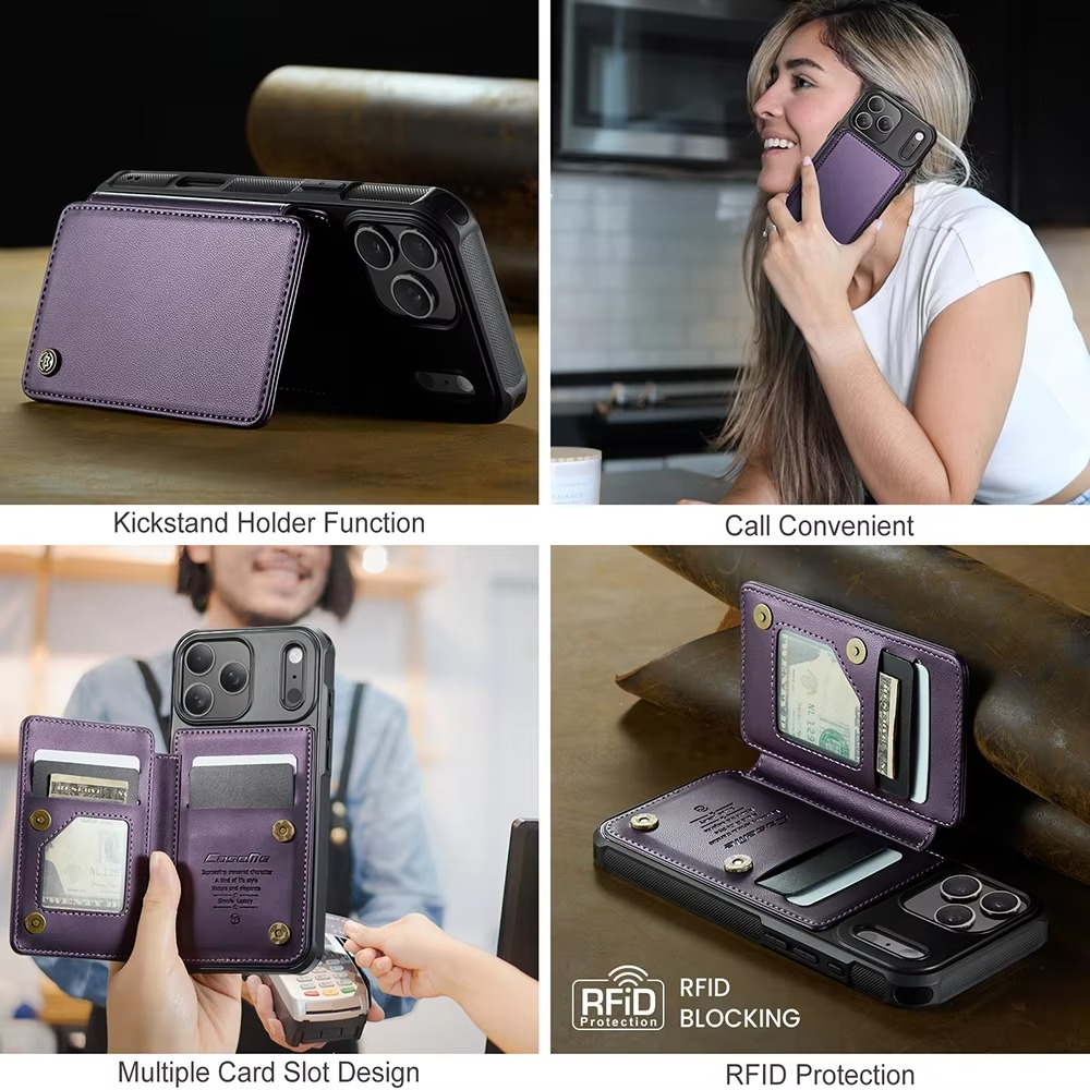 Luxury iPhone Case — Leather RFID Card Wallet with Magnetic Shockproof Cover, Anti-Fingerprint Anti-Scratch, Non-Slip Plain and Geometric Design