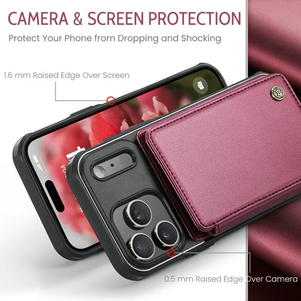 Luxury iPhone Case — Leather RFID Card Wallet with Magnetic Shockproof Cover, Anti-Fingerprint Anti-Scratch, Non-Slip Plain and Geometric Design