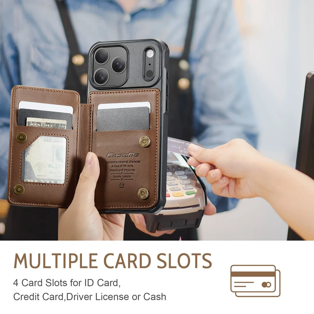 Luxury iPhone Case — Leather RFID Card Wallet with Magnetic Shockproof Cover, Anti-Fingerprint Anti-Scratch, Non-Slip Plain and Geometric Design