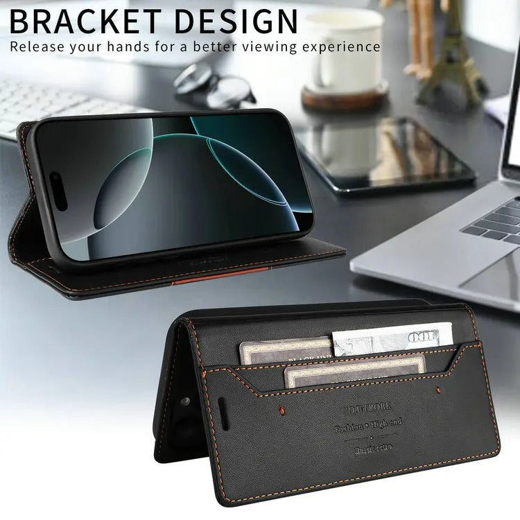 Luxury iPhone Case — Leather Wallet Cover with RFID Protection, Magnetic Card Holder, Shockproof and Anti-Fingerprint Full-Protection Design