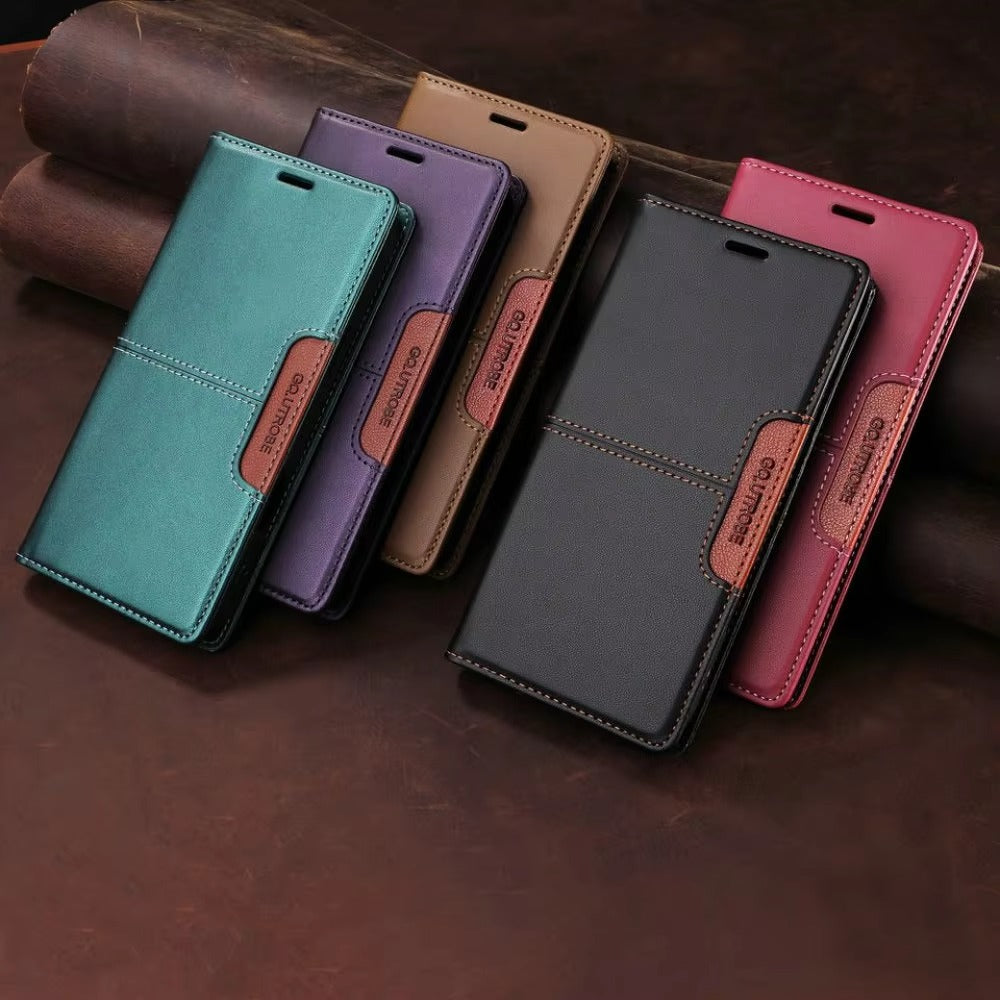 Luxury iPhone Case — Leather Wallet Cover with RFID Protection, Magnetic Card Holder, Shockproof and Anti-Fingerprint Full-Protection Design