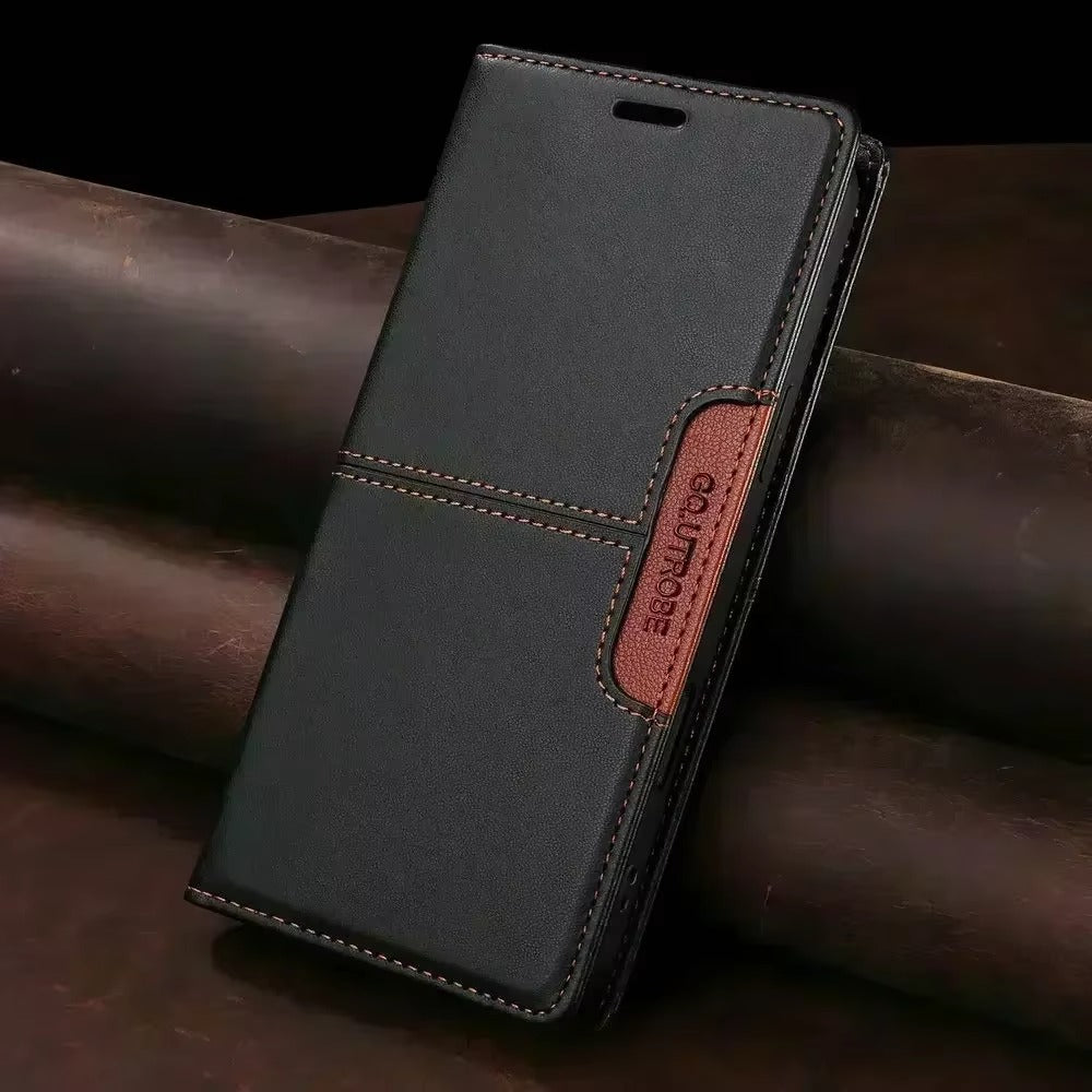 Luxury iPhone Case — Leather Wallet Cover with RFID Protection, Magnetic Card Holder, Shockproof and Anti-Fingerprint Full-Protection Design