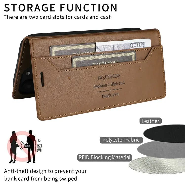 Luxury iPhone Case — Leather Wallet Cover with RFID Protection, Magnetic Card Holder, Shockproof and Anti-Fingerprint Full-Protection Design
