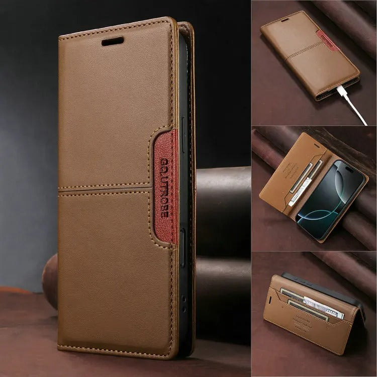 Luxury iPhone Case — Leather Wallet Cover with RFID Protection, Magnetic Card Holder, Shockproof and Anti-Fingerprint Full-Protection Design