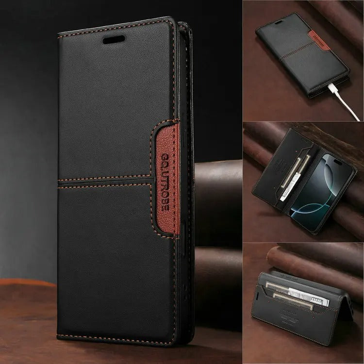 Luxury iPhone Case — Leather Wallet Cover with RFID Protection, Magnetic Card Holder, Shockproof and Anti-Fingerprint Full-Protection Design