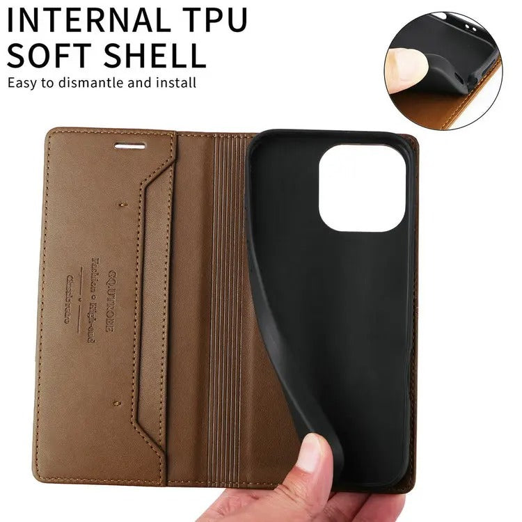 Luxury iPhone Case — Leather Wallet Cover with RFID Protection, Magnetic Card Holder, Shockproof and Anti-Fingerprint Full-Protection Design
