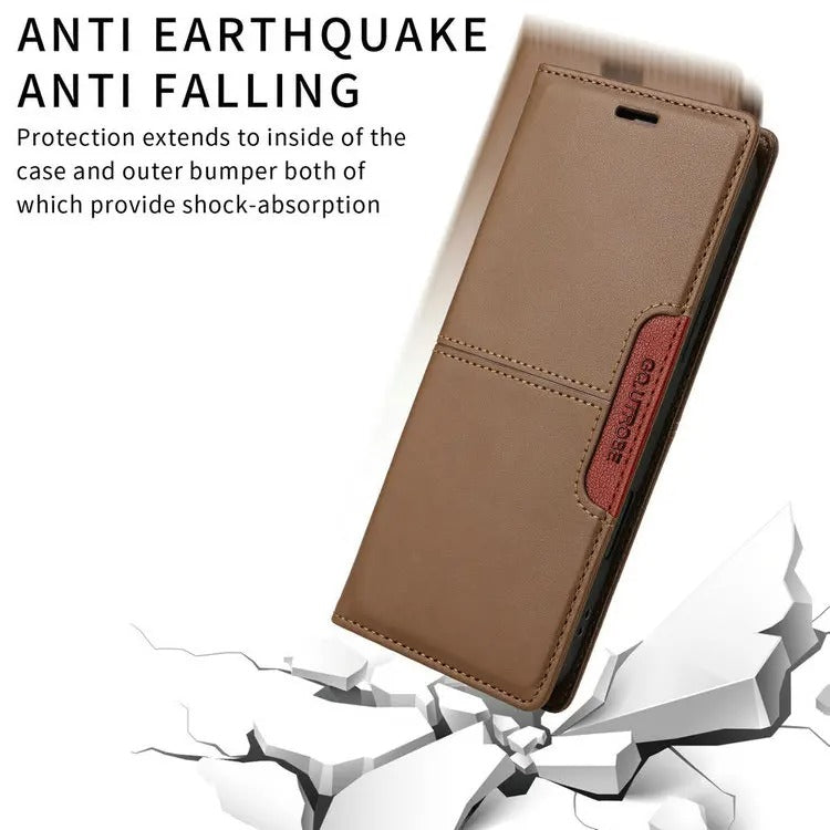 Luxury iPhone Case — Leather Wallet Cover with RFID Protection, Magnetic Card Holder, Shockproof and Anti-Fingerprint Full-Protection Design