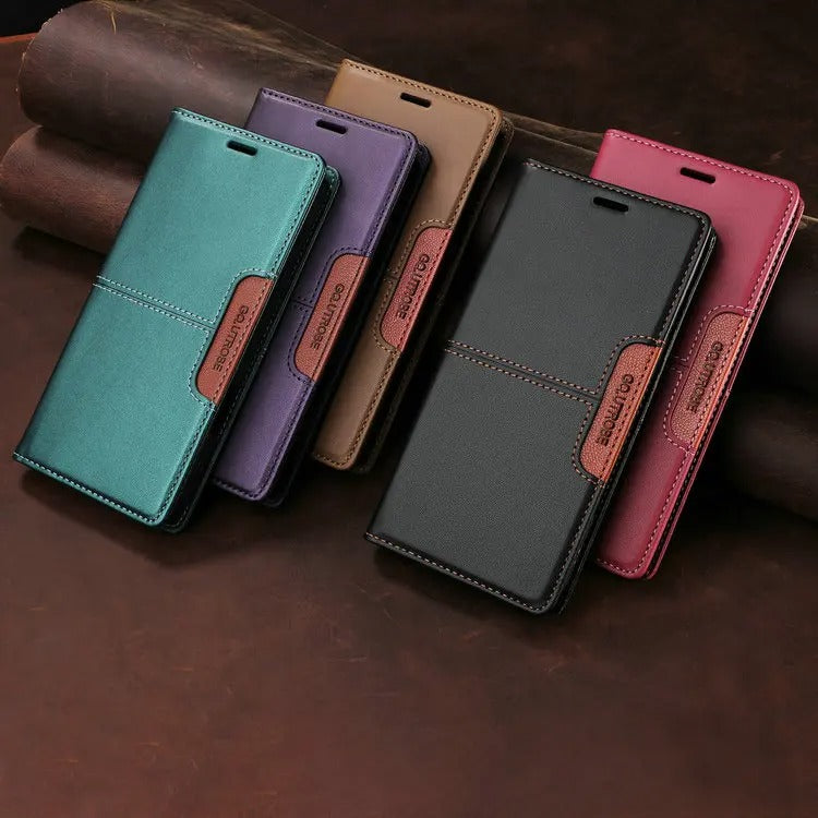 Luxury iPhone Case — Leather Wallet Cover with RFID Protection, Magnetic Card Holder, Shockproof and Anti-Fingerprint Full-Protection Design