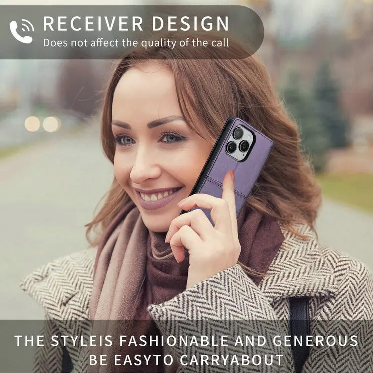 Luxury iPhone Case — Leather Wallet Cover with RFID Protection, Magnetic Card Holder, Shockproof and Anti-Fingerprint Full-Protection Design