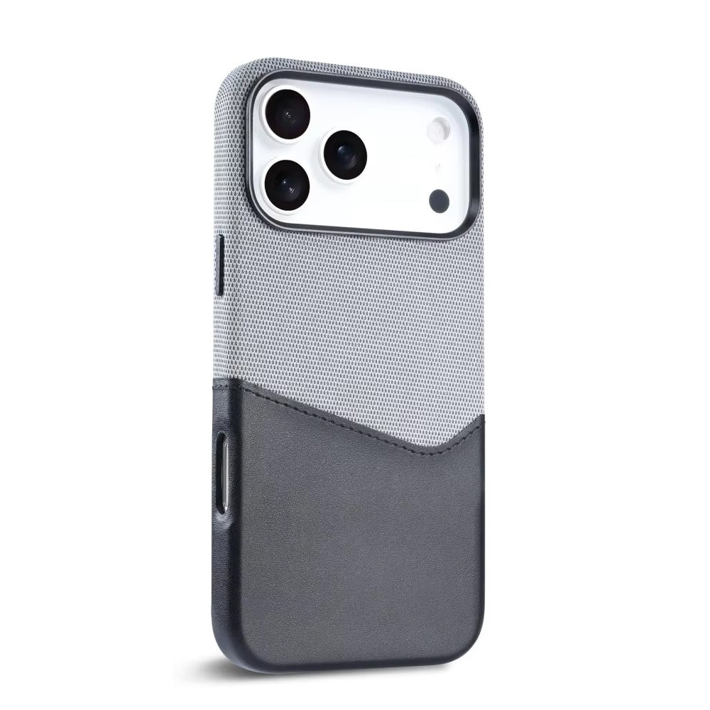 Luxury iPhone Case — Leather & Fabric Splicing Magnetic Cover with Card Slot, Camera-Safe Design and Slim Shockproof Protection