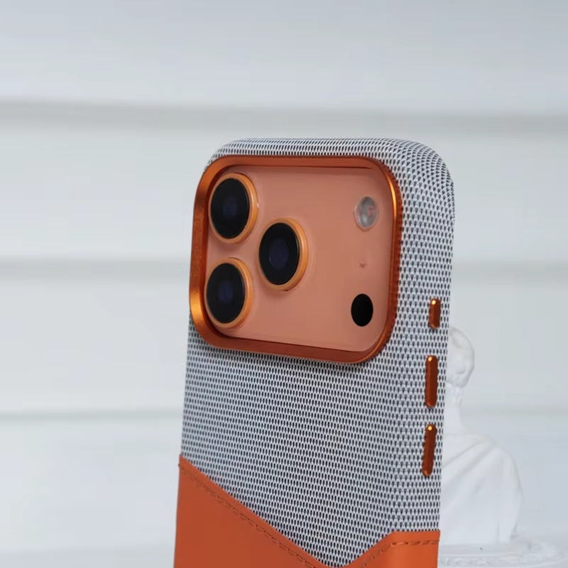 Luxury iPhone Case — Leather & Fabric Splicing Magnetic Cover with Card Slot, Camera-Safe Design and Slim Shockproof Protection