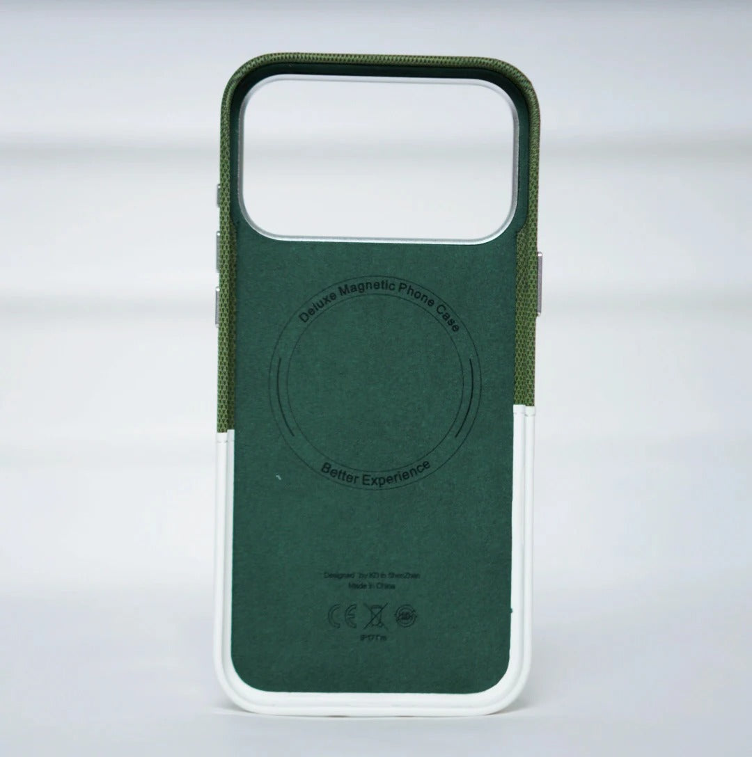 Luxury iPhone Case — Leather & Fabric Splicing Magnetic Cover with Card Slot, Camera-Safe Design and Slim Shockproof Protection