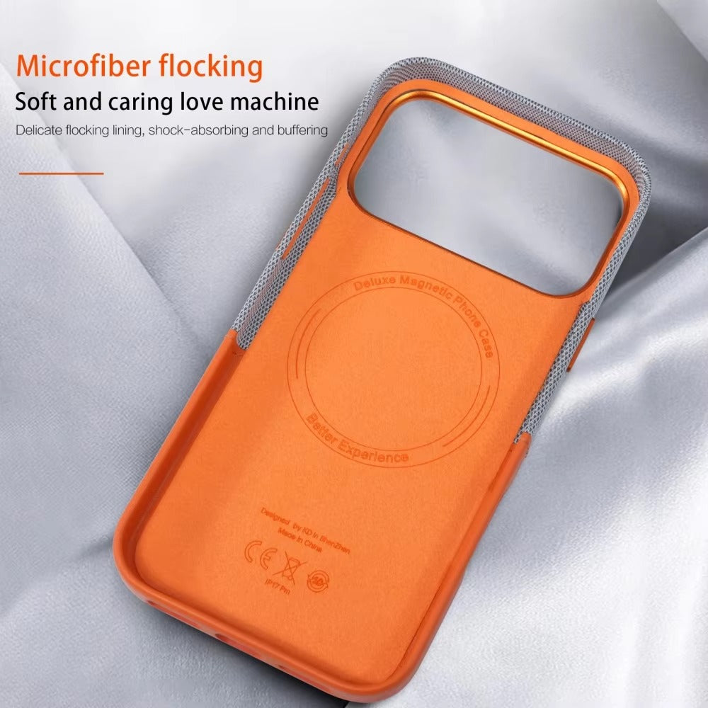 Luxury iPhone Case — Leather & Fabric Splicing Magnetic Cover with Card Slot, Camera-Safe Design and Slim Shockproof Protection