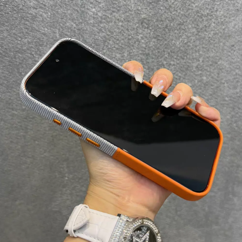 Luxury iPhone Case — Leather & Fabric Splicing Magnetic Cover with Card Slot, Camera-Safe Design and Slim Shockproof Protection