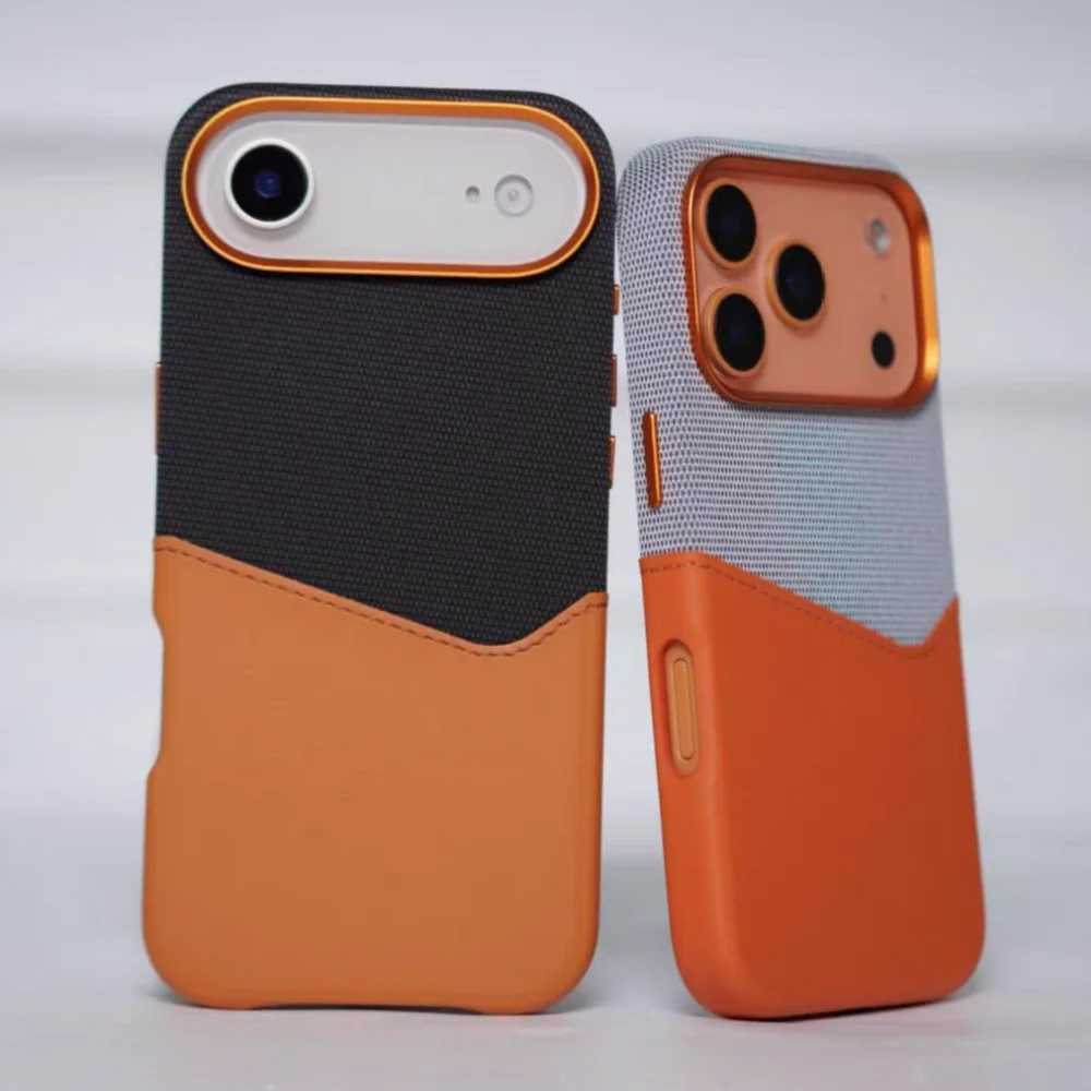 Luxury iPhone Case — Leather & Fabric Splicing Magnetic Cover with Card Slot, Camera-Safe Design and Slim Shockproof Protection