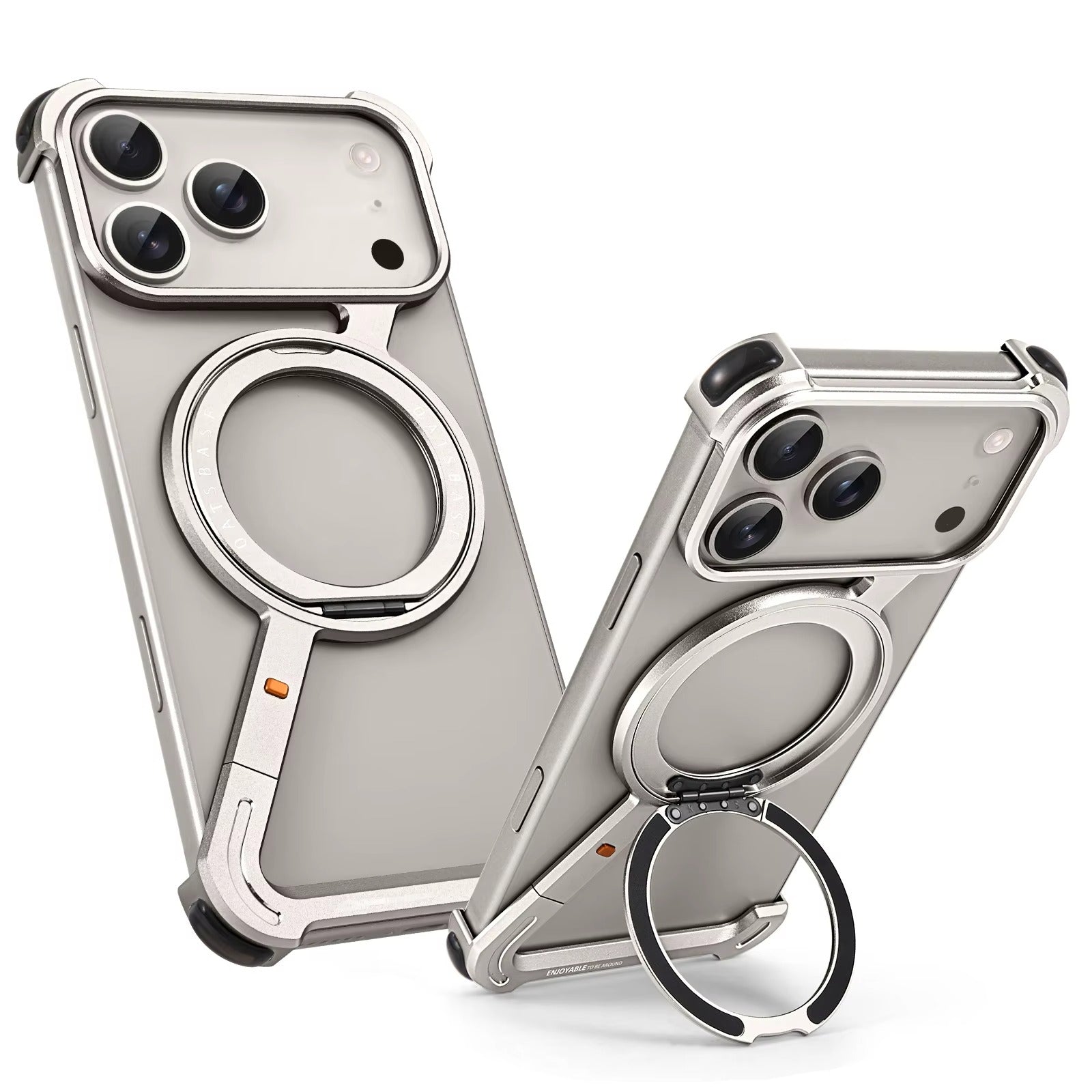 Luxury iPhone Case — MagSafe Aviation Aluminum Z-Shape Bumper with Rotatable Stand, Air-Cushion Anti-Fall Protection and Magnetic Ring Support